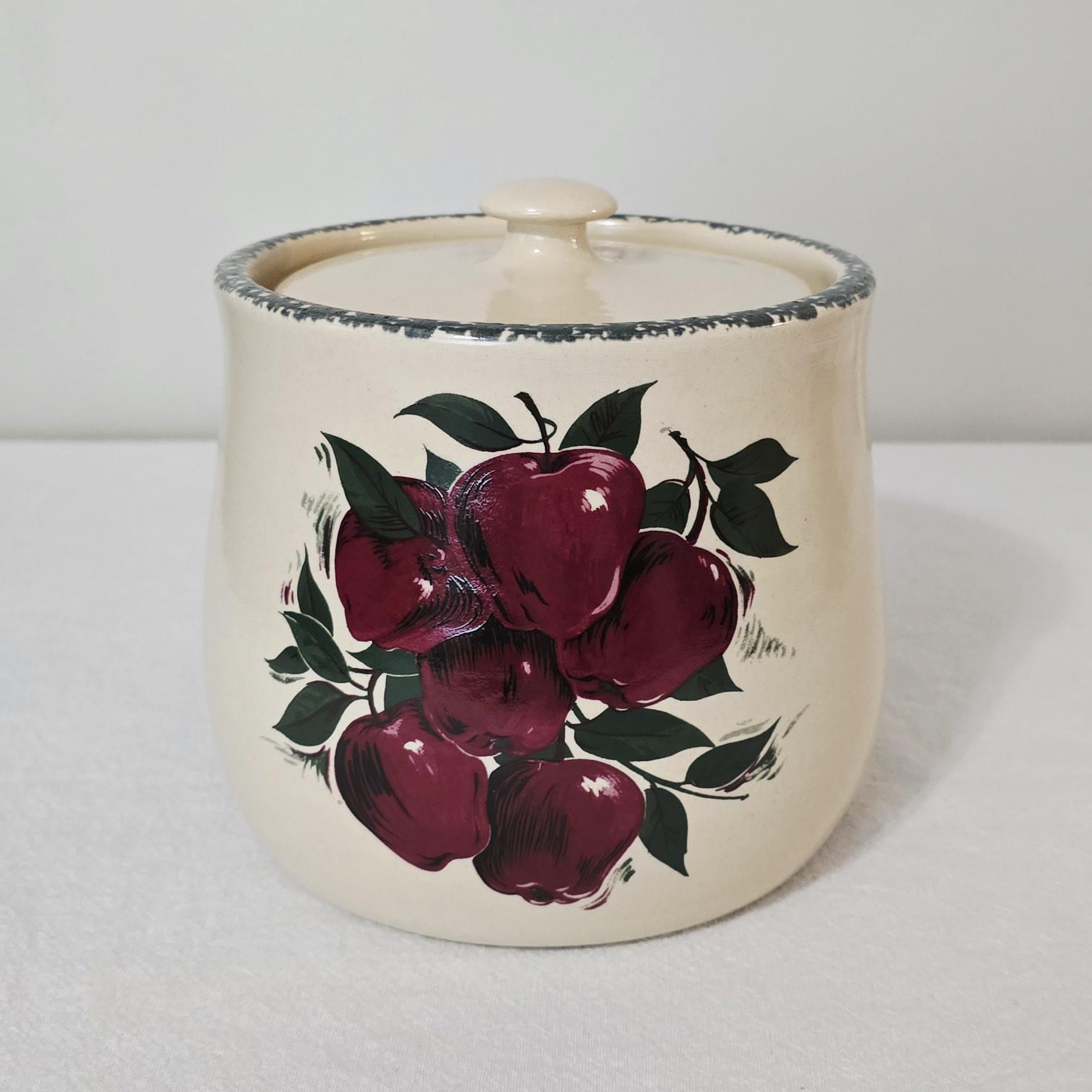 Vintage Home & Garden Apple Stoneware Canister Cookie Jar With Lid