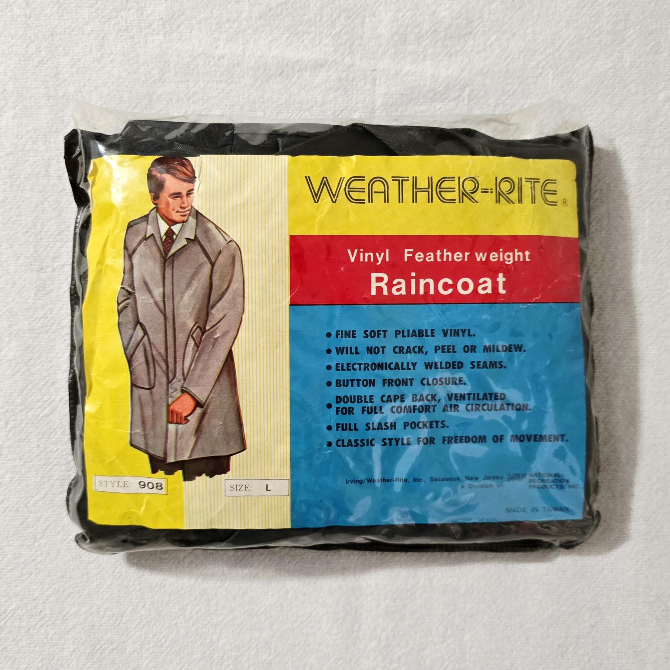 Vintage Weather Rite Vinyl Feather Weight Raincoat, New Old Stock Size L Gray Plastic Waterproof Trench Coat