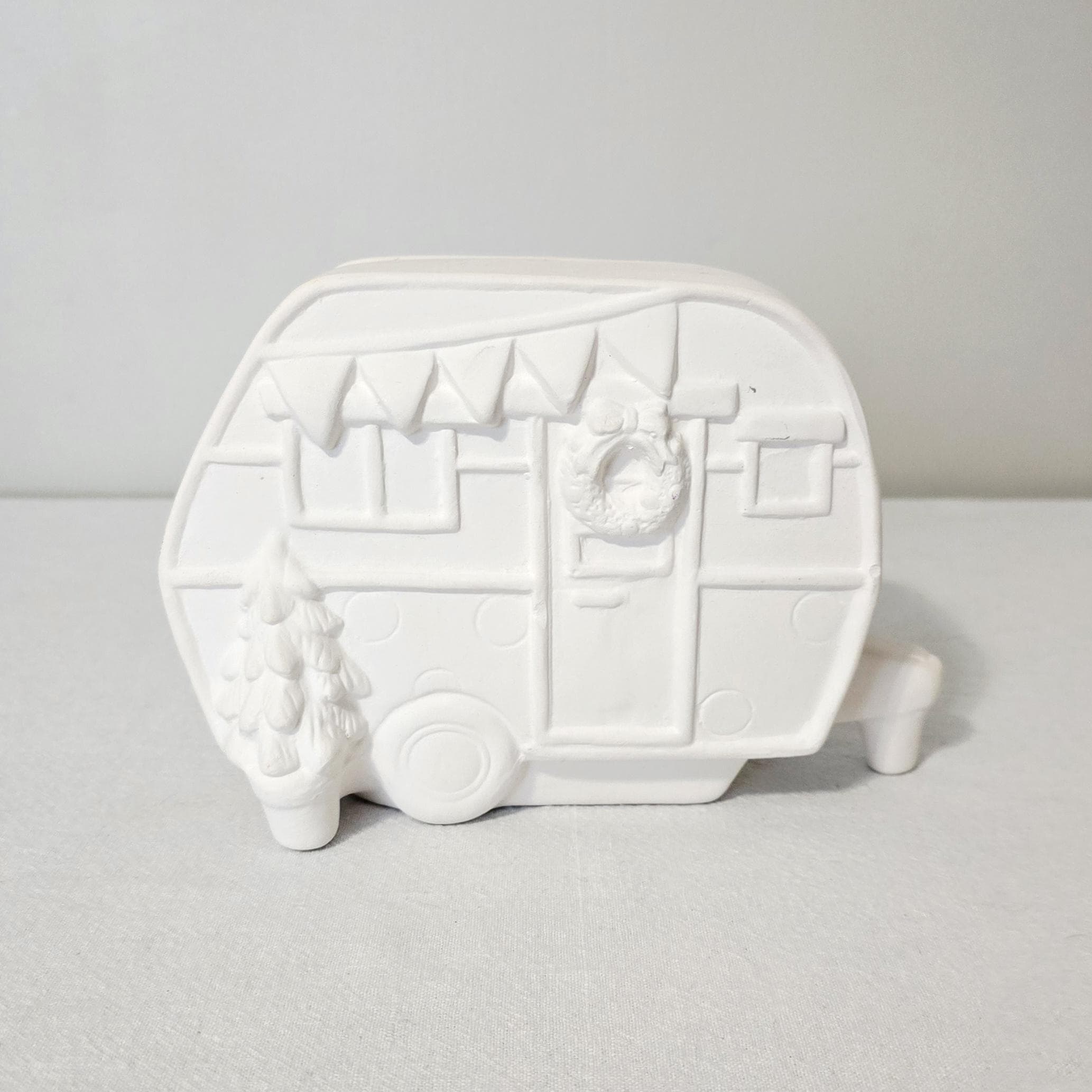 Ready To Paint Bisque Ceramic Retro Christmas Camper, DIY Holiday Crafting