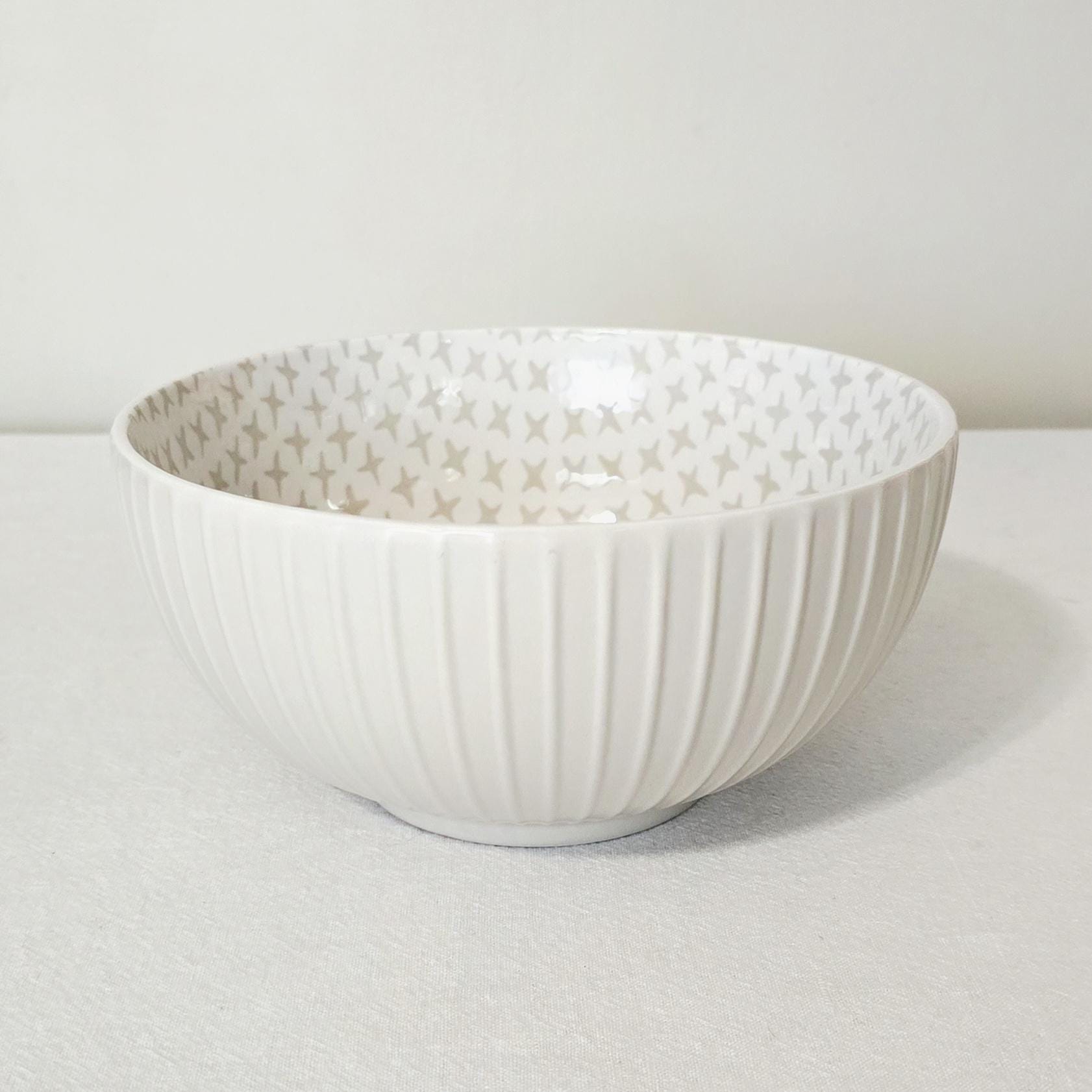 Denmark Tools For Cooks 8" Ivory Ribbed Ceramic All Purpose Bowl, Geometric Stars Pattern