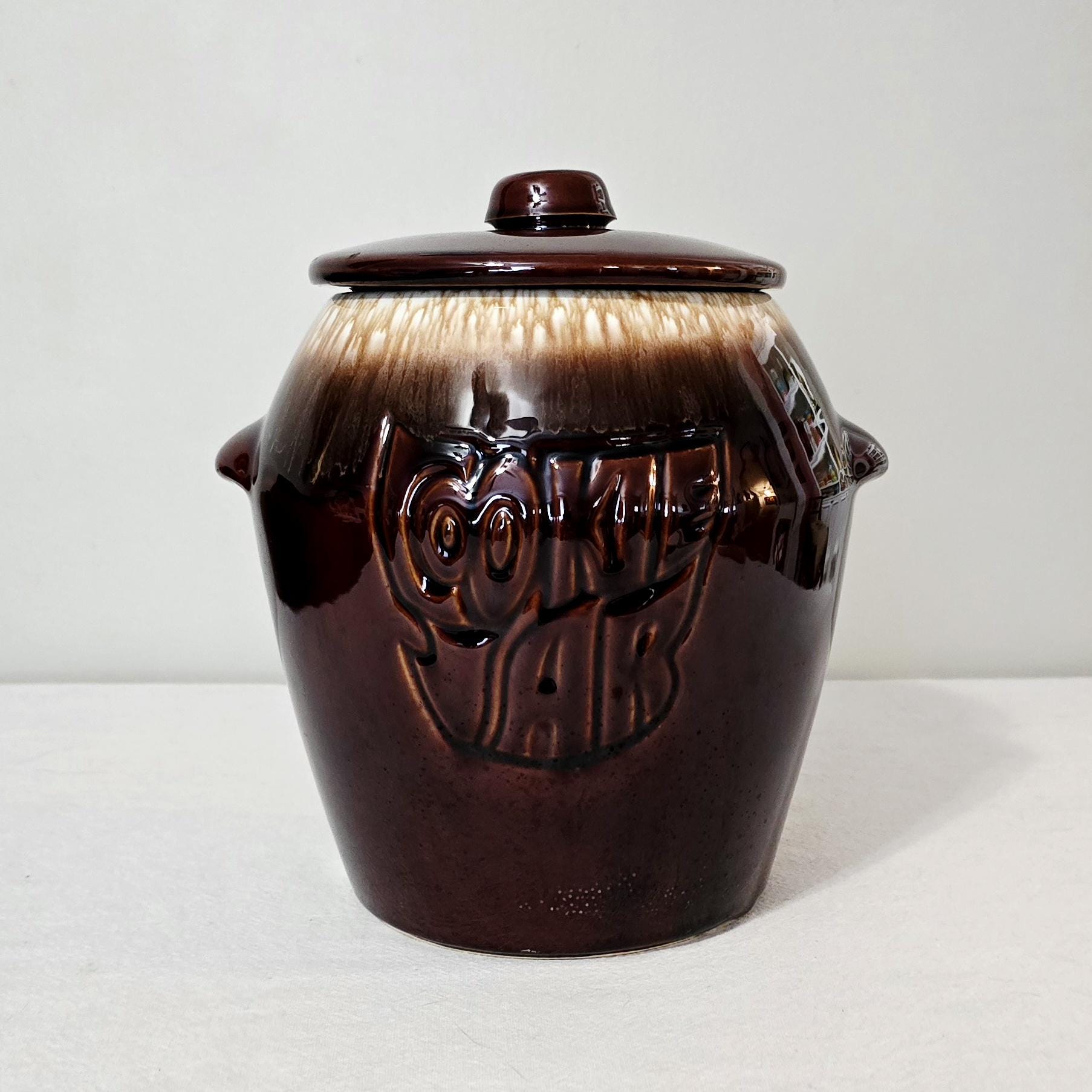 Vintage McCoy Brown Drip Glaze Cookie Jar #7024, 1970s Retro Ceramic Kitchen Canister