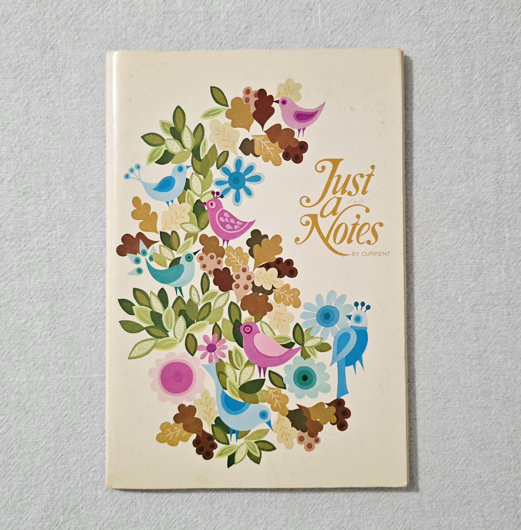 Vintage Current Just A Notes Stationary, Set Of 8 Retro Birds and Flowers Fold Seal Send Note Cards, Unused Postalettes With Seals