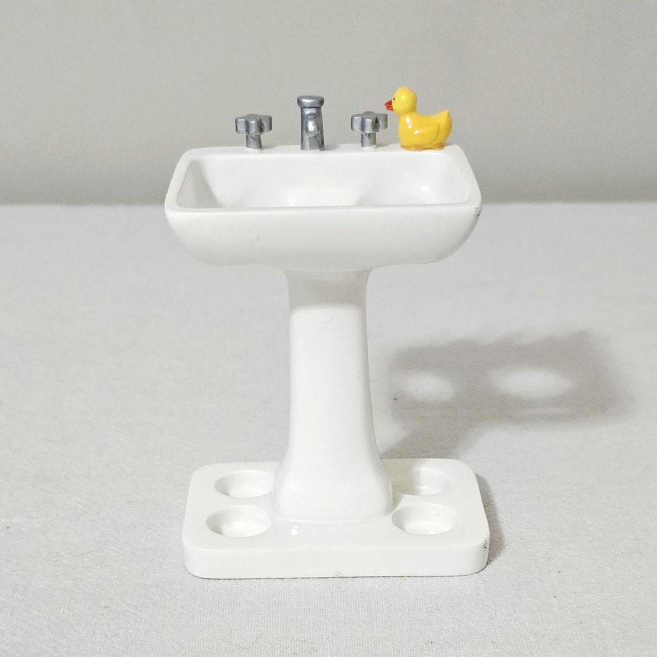 Vintage Rubber Ducky Pedestal Sink Toothbrush Holder,  Whimsical Novelty Bathroom Decor, Retro Molded Resin Sink Organizer