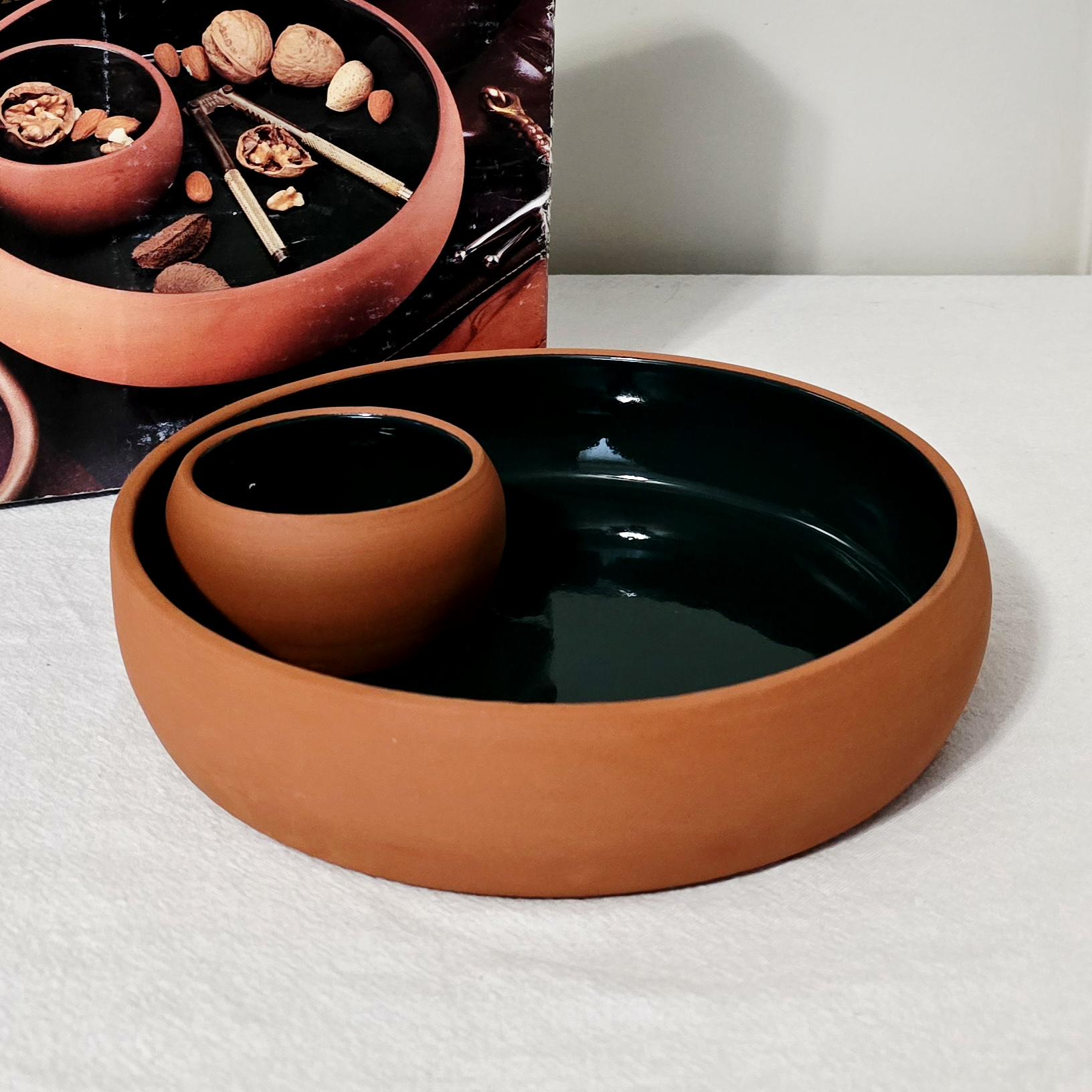Vintage Hunt Club Pottery Terracotta Chip And Dip Serving Dish, Over And Back Inc, Made In Italy