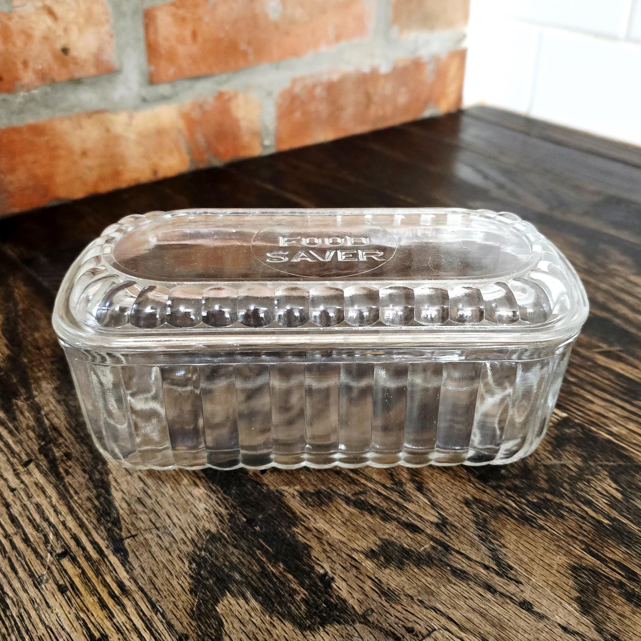 Vintage Food Saver Glass Refrigerator Dish With Lid, Clear Ribbed Depression Glass Fridge Box Storage Container