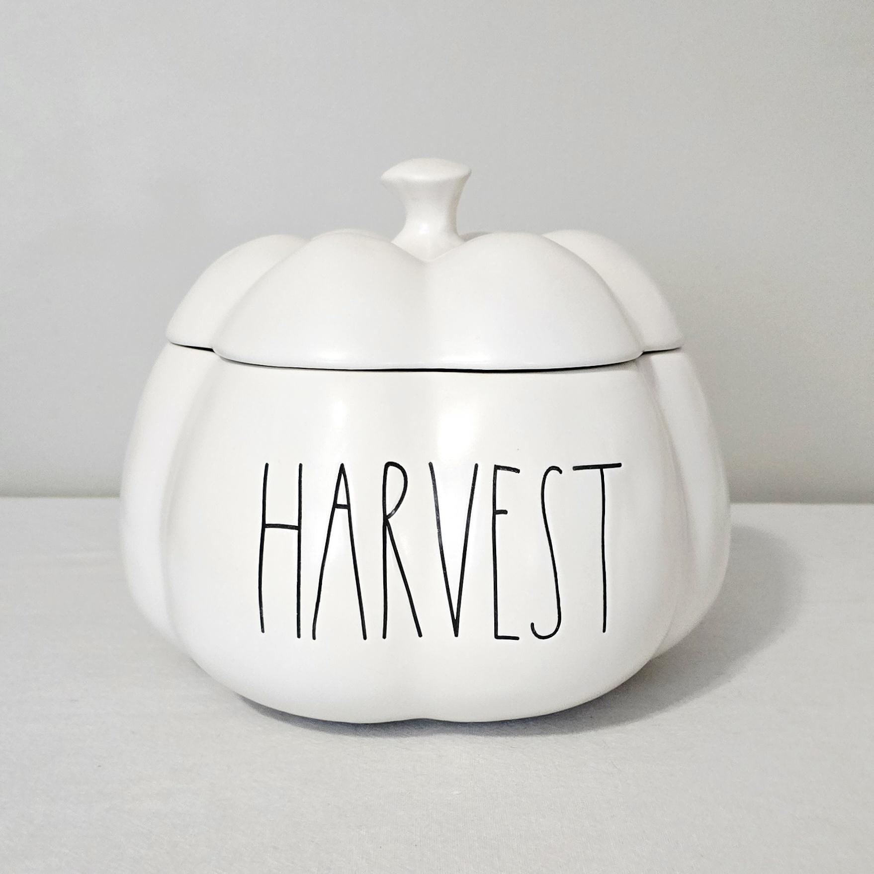 Rae Dunn Harvest Pumpkin Canister, White Farmhouse Ceramic Cookie Jar, Artisan Collection By Magenta
