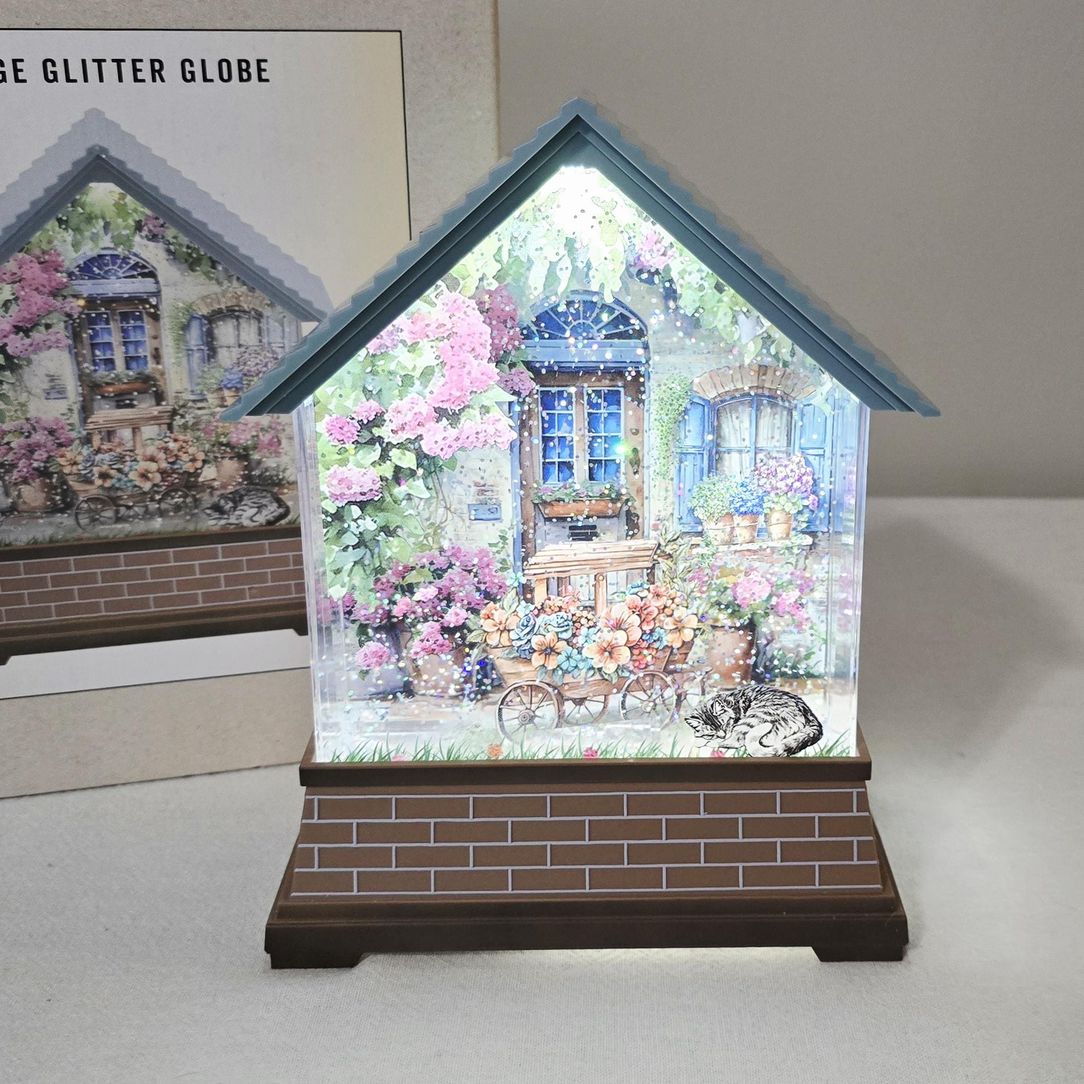 Cracker Barrel LED Cottage Glitter Globe With Original Box, Light Up Spring Home Decor