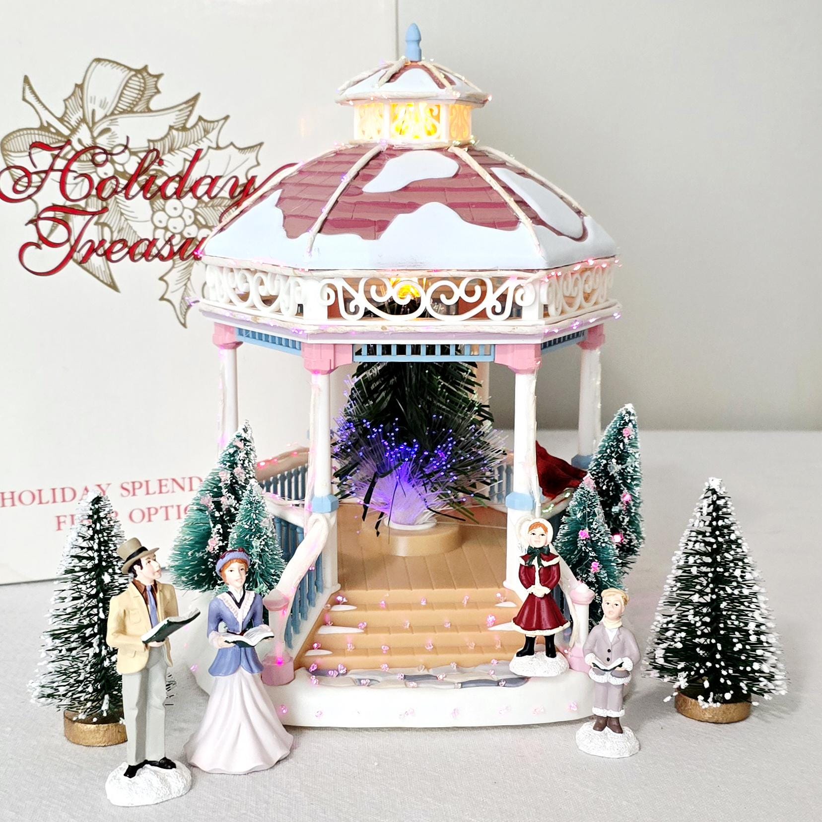 Vintage 2002 Avon Holiday Splendor Lighted Fiber Optic Gazebo, Complete In Original Box With Accessory Kit And Faux Snow