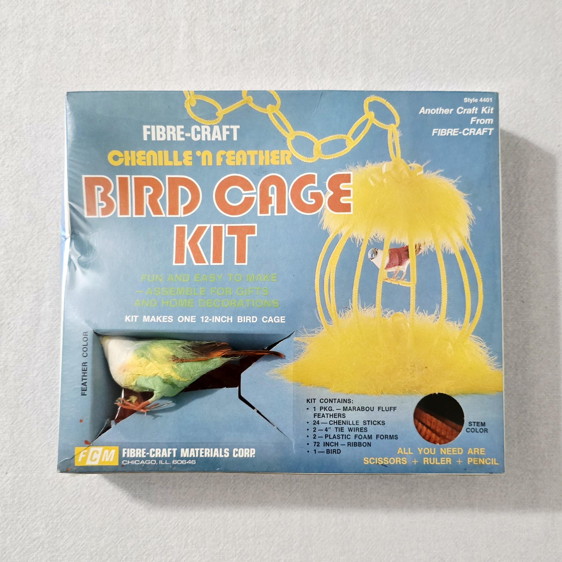 Vintage 1970s Fibre-Craft Chenille 'n Feather Bird Cage Kit, Style 4401, Factory Sealed New Old Stock