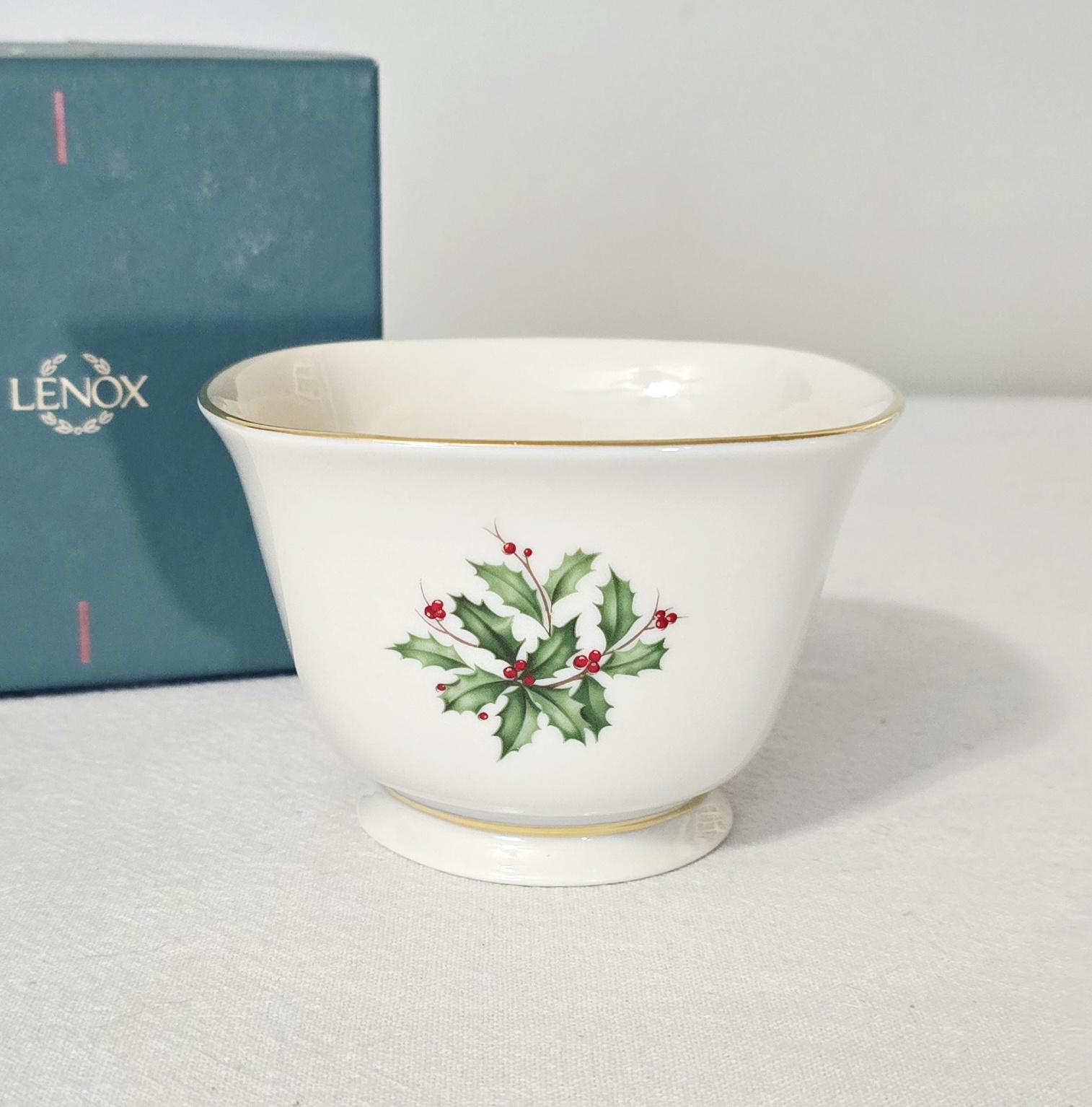Vintage Lenox Holiday Treat Bowl, 3" Christmas Holly & Berry Footed Candy Dish