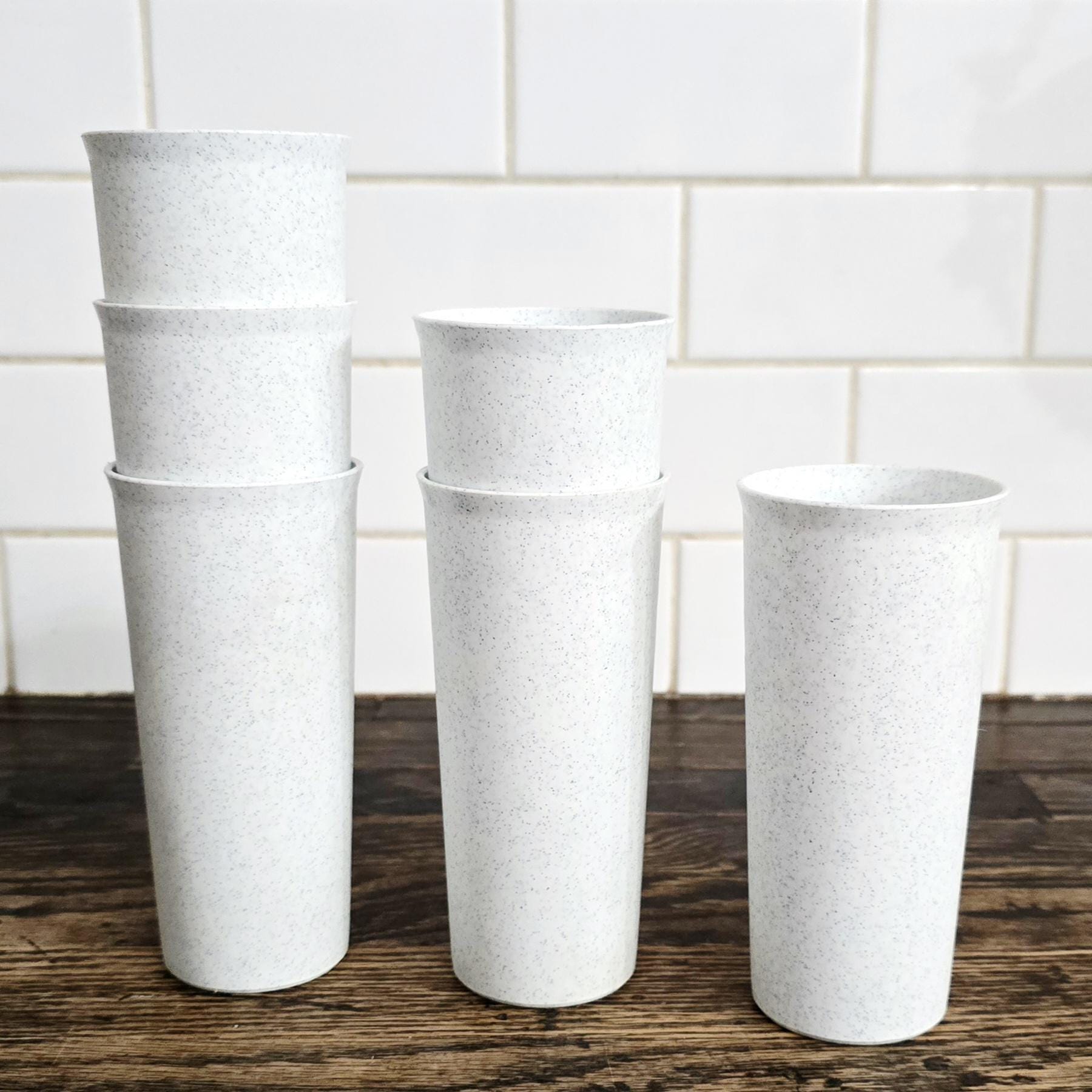 Vintage Tupperware Fireworks Speckled Tumblers Set Of 6, 12oz Stacking Cups #115